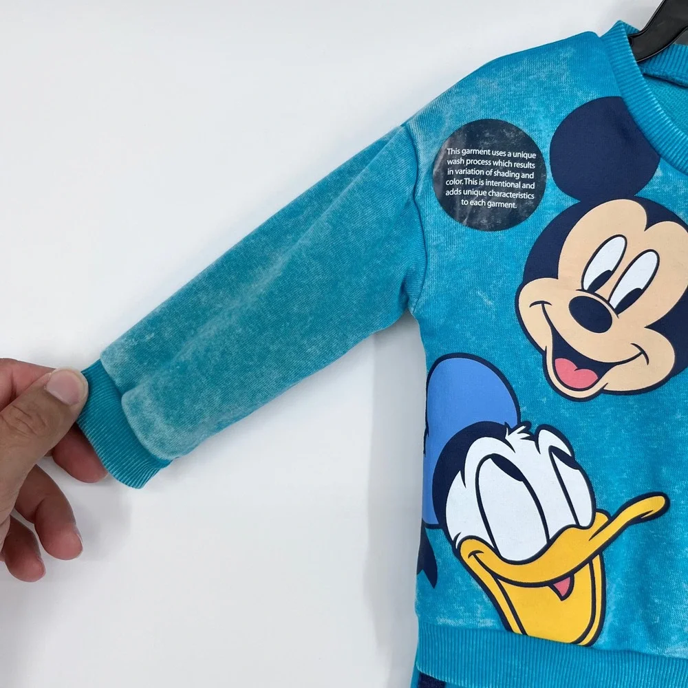Disney Baby Sweatshirt Shorts Set Kids 3-6M Teal‎ Mickey Donald Goofy Pluto
